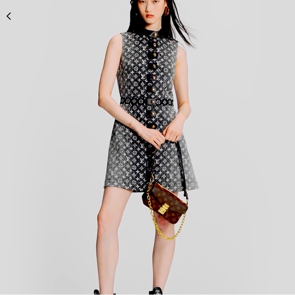 Dresses | Louis Vuitton Monogram Denim Button Tab Dress Brand New | Poshmark